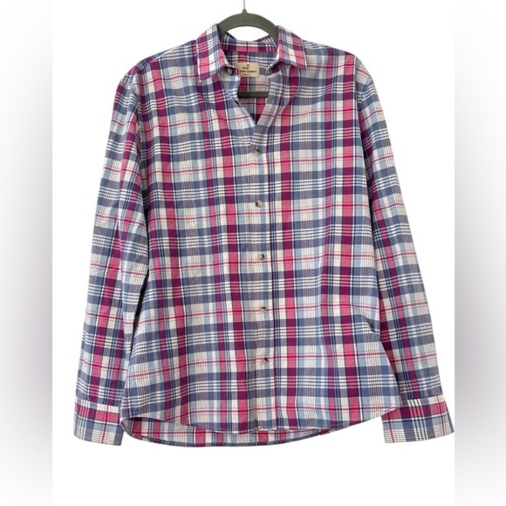 Marine Layer Men’s Stretch Selvage Long Sleeve Shirt Blue Magenta Plaid Size M